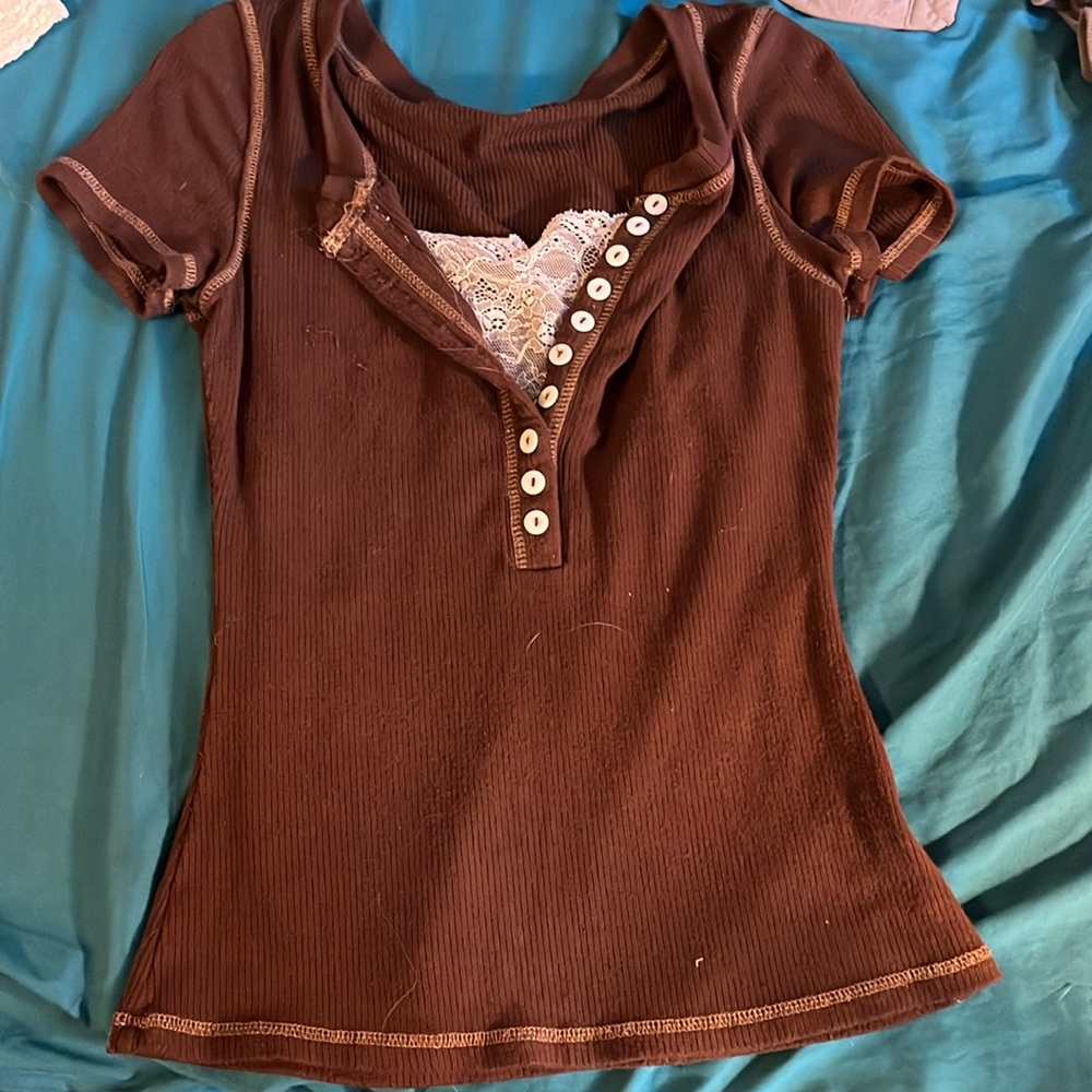 Brown button down top